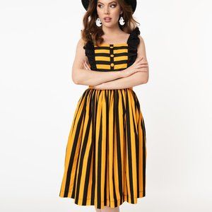 DISO Unique Vintage/Magnolia Park/Modcloth black Orange striped dress  3x/4x/5x